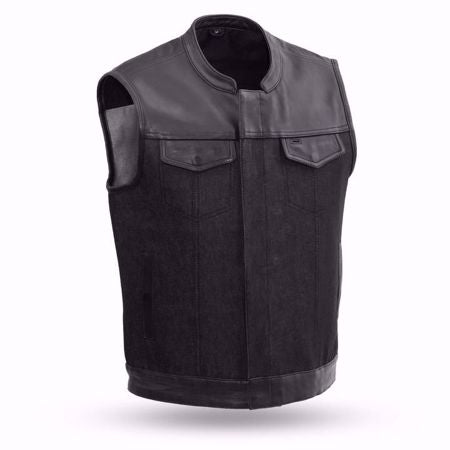 First MFG CO "49/51" Black Leather & Denim Vest